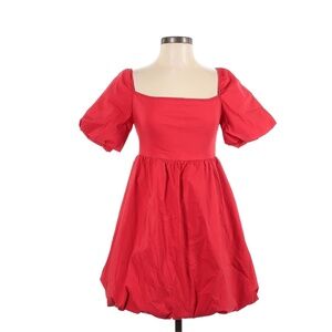Pretty Little Thing Red Square Neck Puff Sleeve Mini Dress Size 4